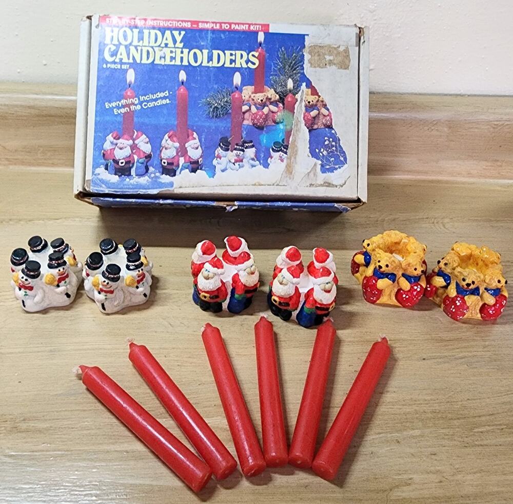 Vintage FINISHED Wee Crafts Christmas Holiday Candleholders Kit #21519 READ
